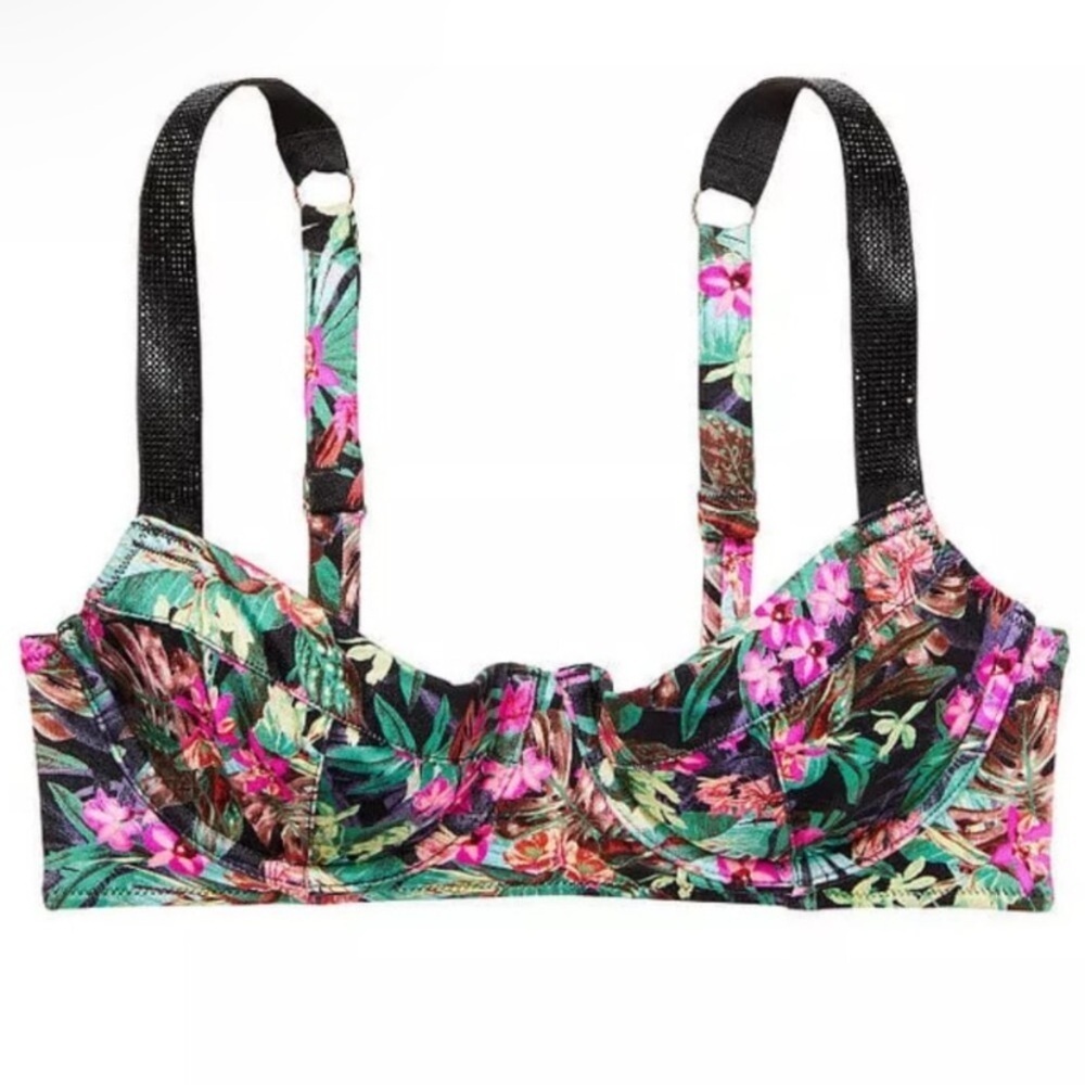 New! Victoria’s Secret Floral Shine Strap Wicked Push Up Bikini Top 4611